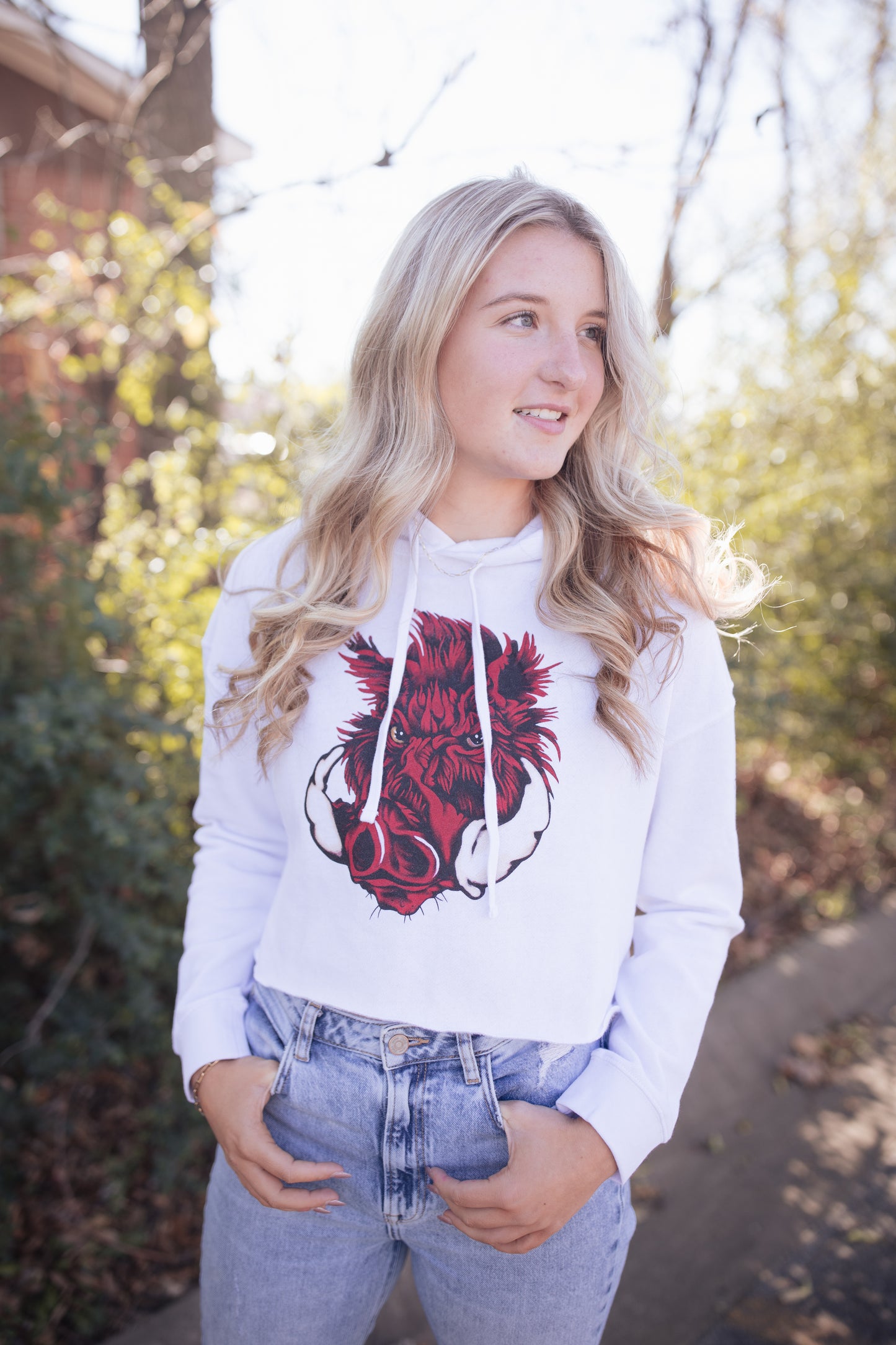 White Boar Long Sleeve Crop Hoodie