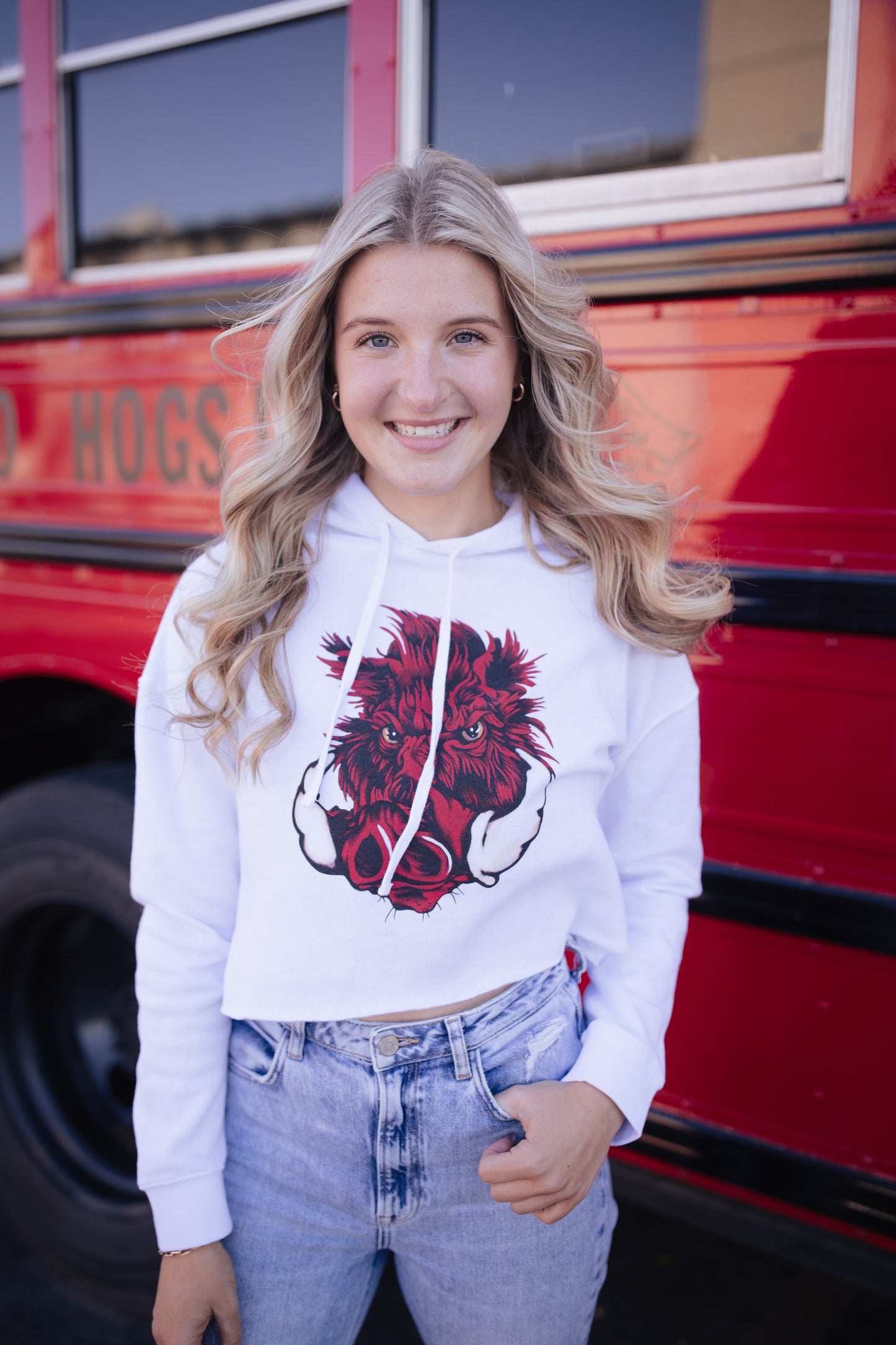 White Boar Long Sleeve Crop Hoodie