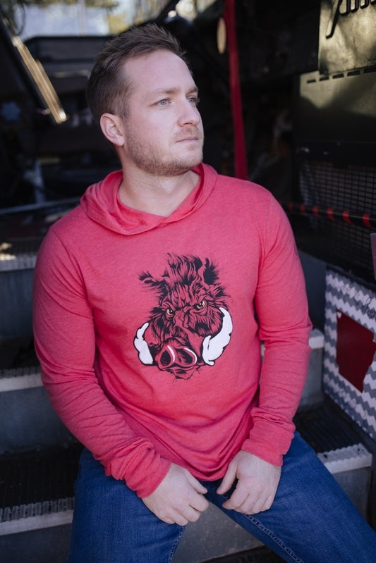 Red Boar Long Sleeve Hooded T-Shirt