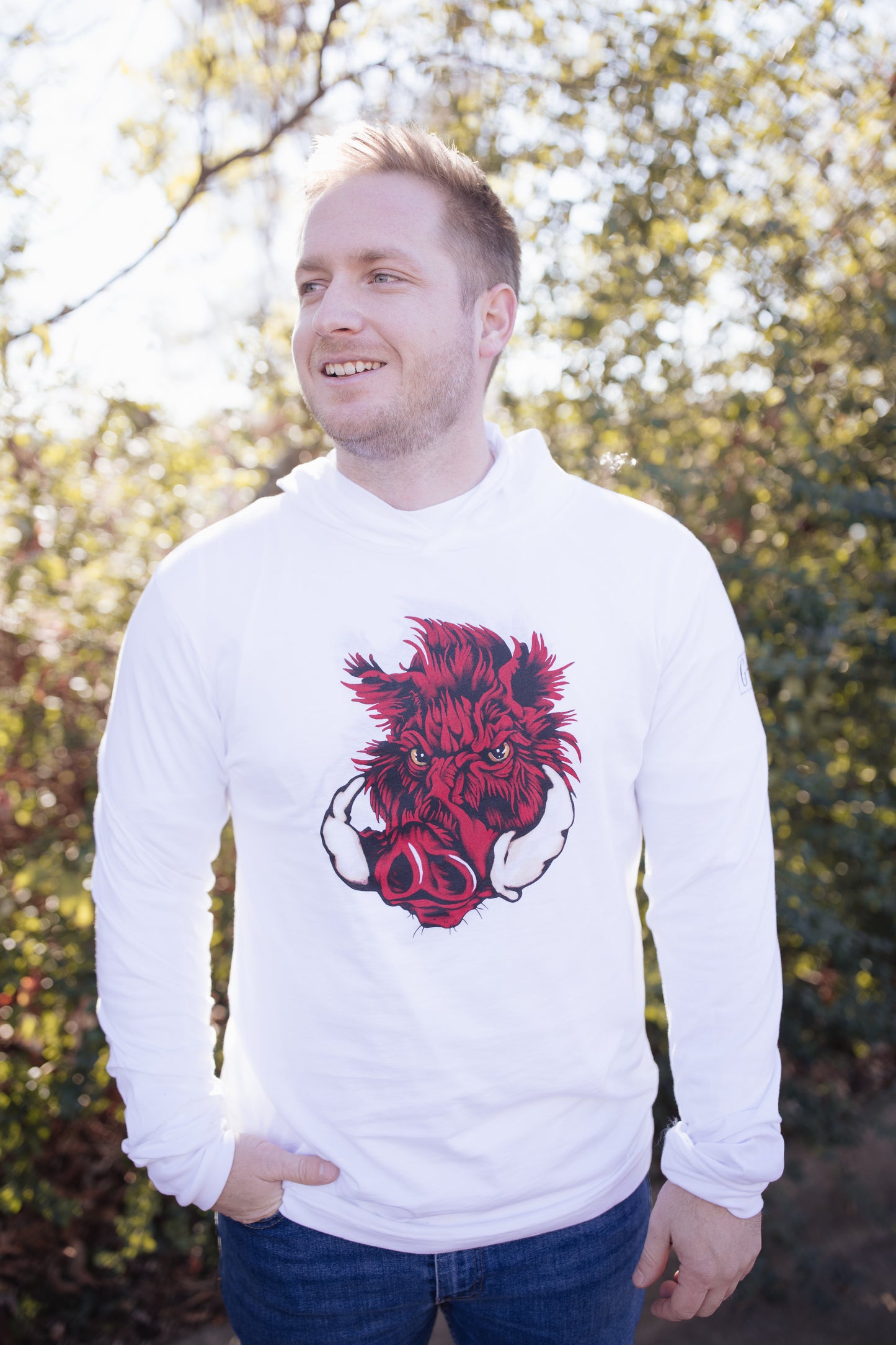 White Boar Long Sleeve Hooded T-Shirt