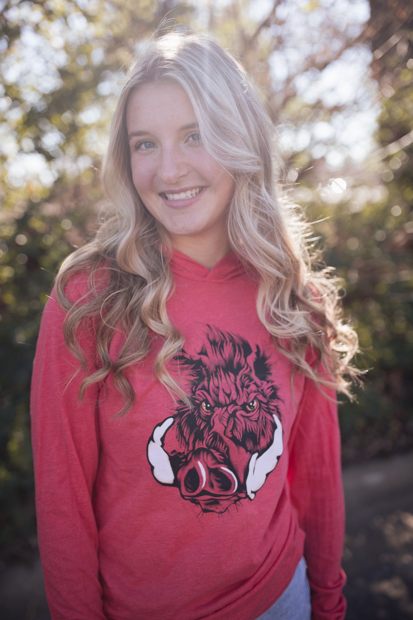 Red Boar Long Sleeve Hooded T-Shirt